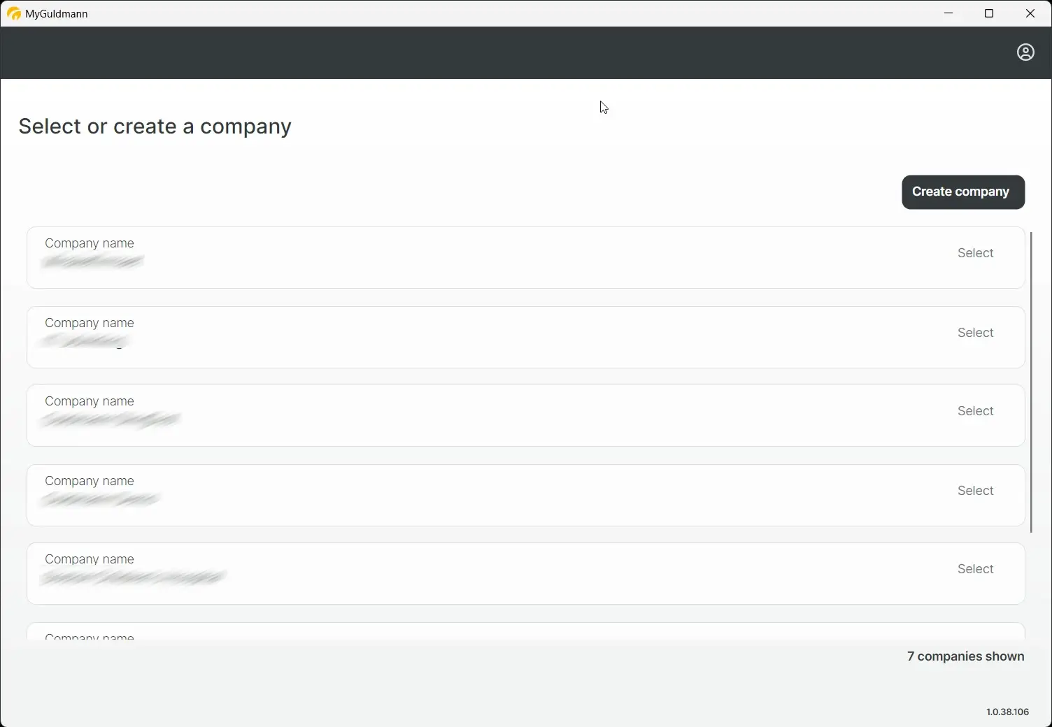 MyGuldmann - Select or create a company page