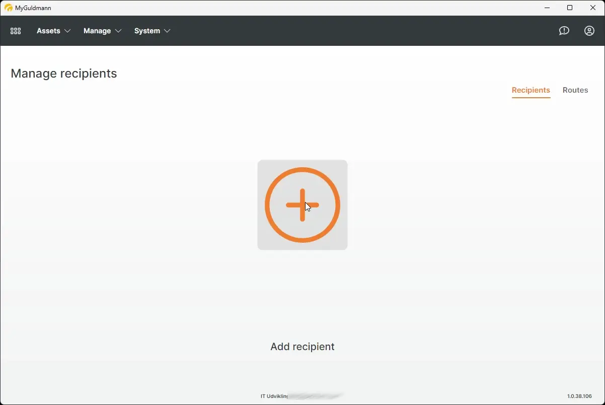 MyGuldmann Manage recipients page with Add recipient button.