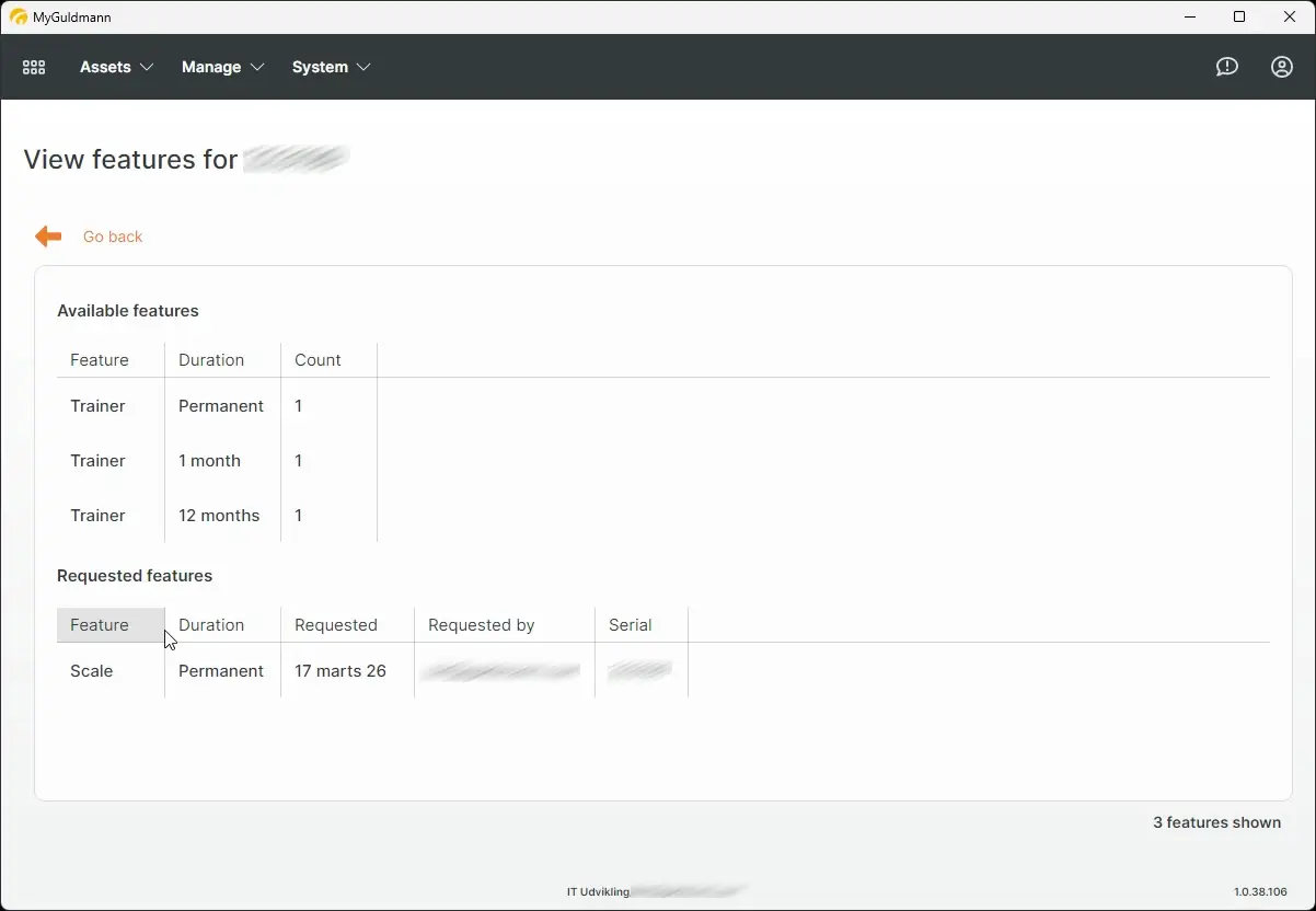 MyGuldmann View features for page showing available and requested features.