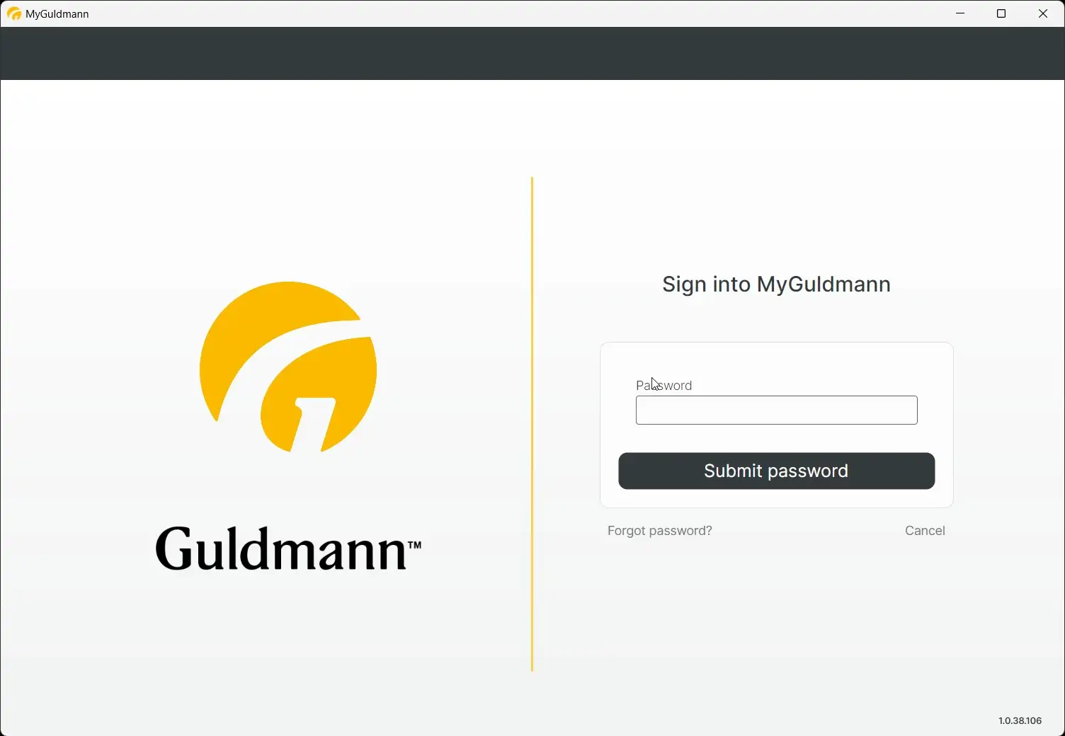 MyGuldmann login page with password entry and submit button.